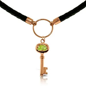 0.5 Carat 14K Solid Rose Gold Leather Key Necklace Peridot