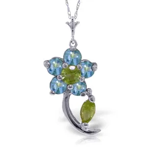 0.87 Carat 14K Solid White Gold Accomplishments Blue Topaz Peridot Necklace