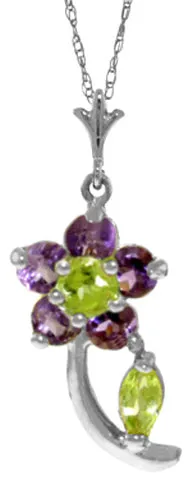 0.87 Carat 14K Solid Yellow Gold Flora Amethyst Peridot Necklace