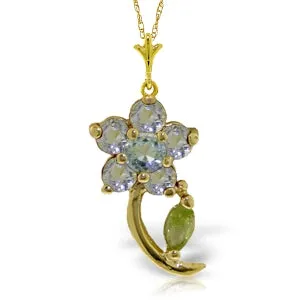 0.87 Carat 14K Solid Yellow Gold Flora Aquamarine Peridot Necklace