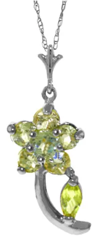 0.87 Carat 14K Solid Yellow Gold Flora Aquamarine Peridot Necklace