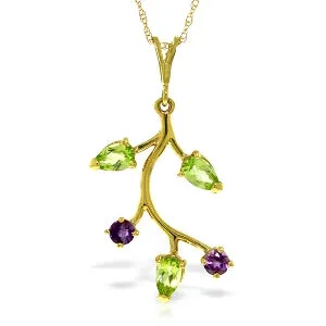 0.95 Carat 14K Solid Yellow Gold Necklace Amethyst Peridot