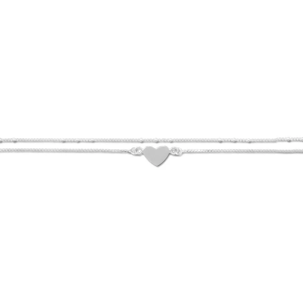 11"   1" Double Strand Heart Anklet