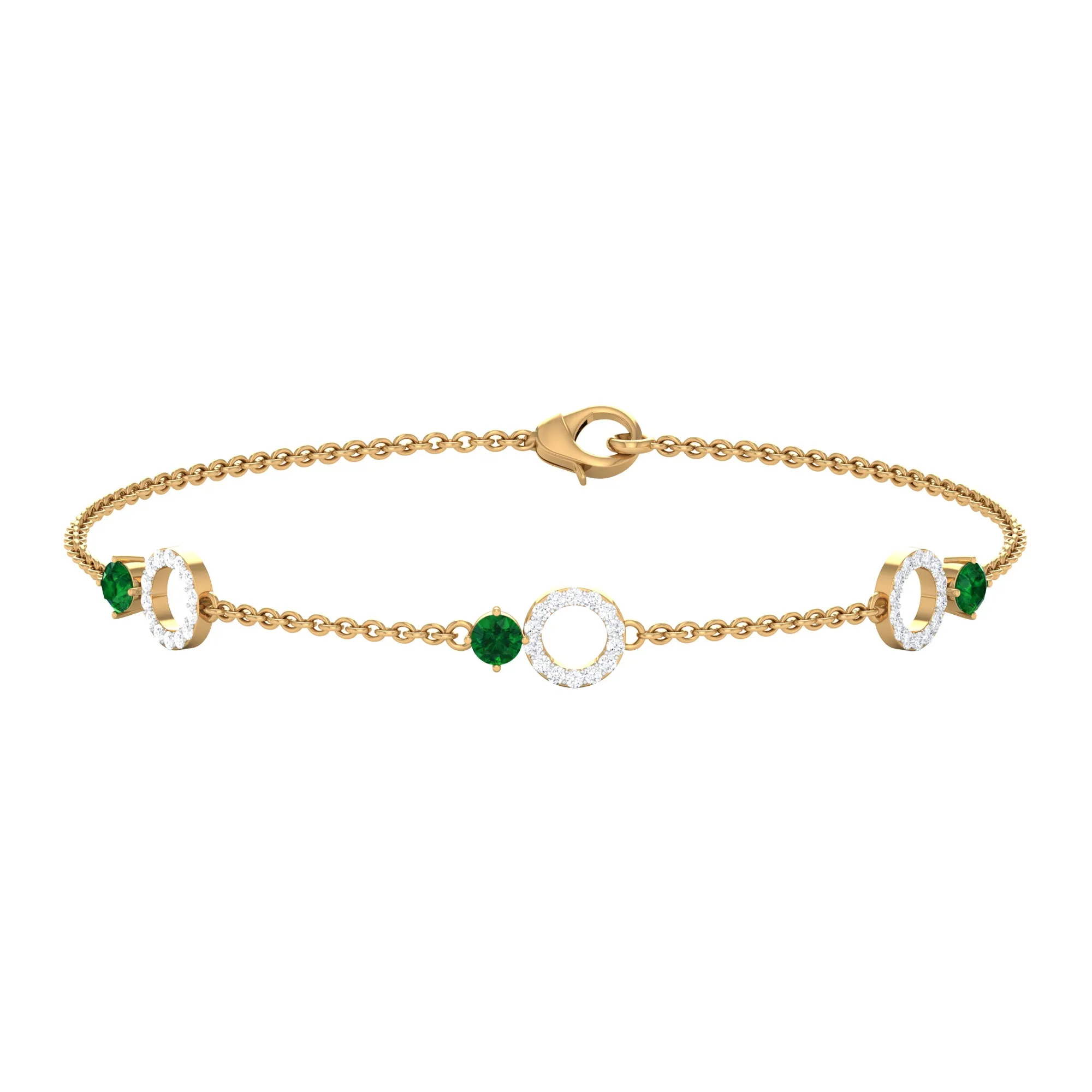 1/2 CT Genuine Emerald and Diamond Minimal Station Chain Bracelet