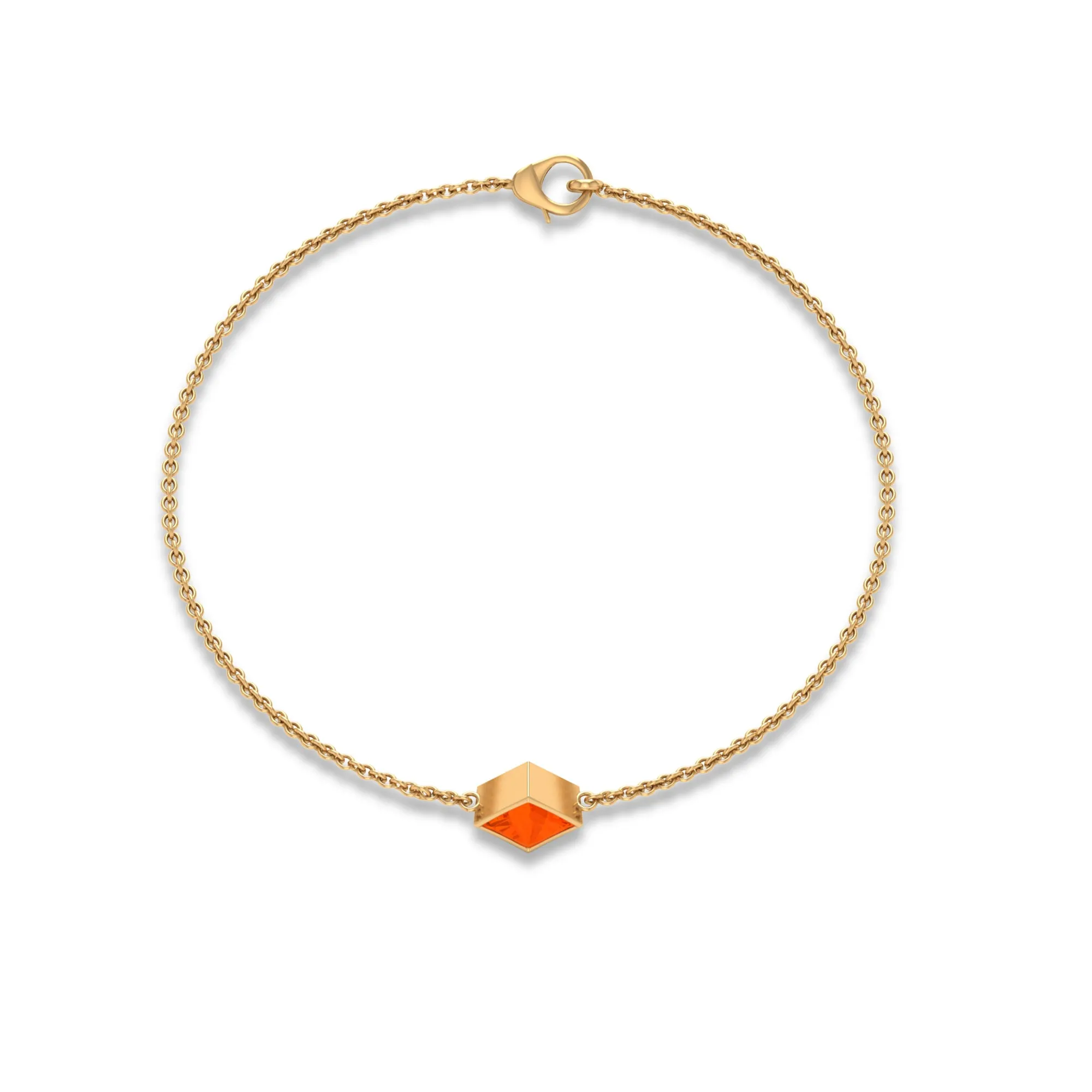 1/2 CT Minimal Princess Cut Fire Opal Solitaire Chain Bracelet