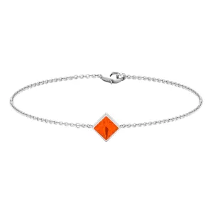 1/2 CT Minimal Princess Cut Fire Opal Solitaire Chain Bracelet