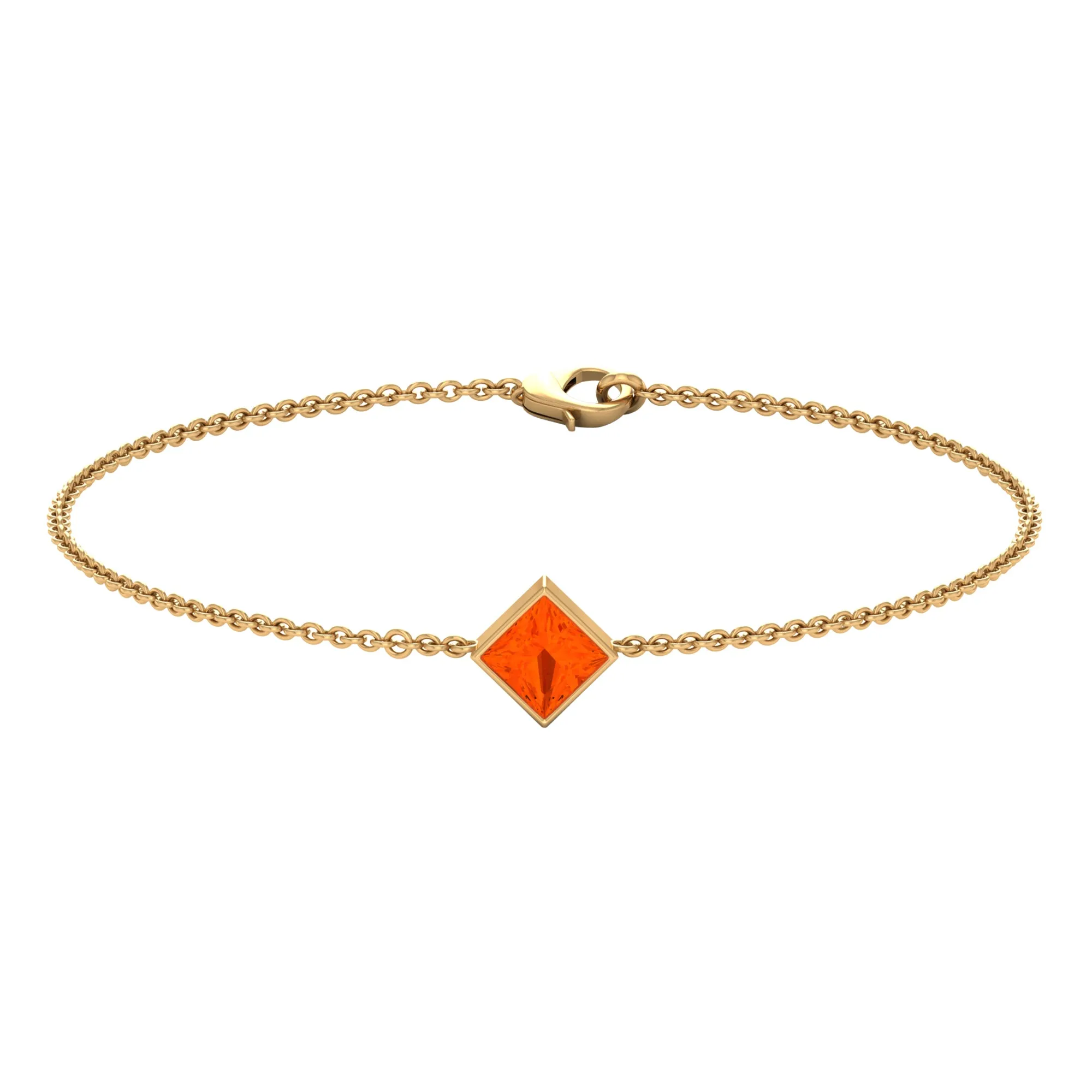 1/2 CT Minimal Princess Cut Fire Opal Solitaire Chain Bracelet