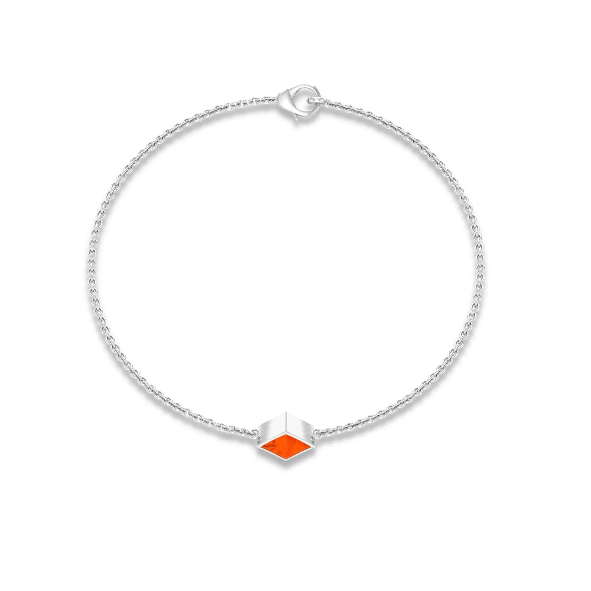 1/2 CT Minimal Princess Cut Fire Opal Solitaire Chain Bracelet