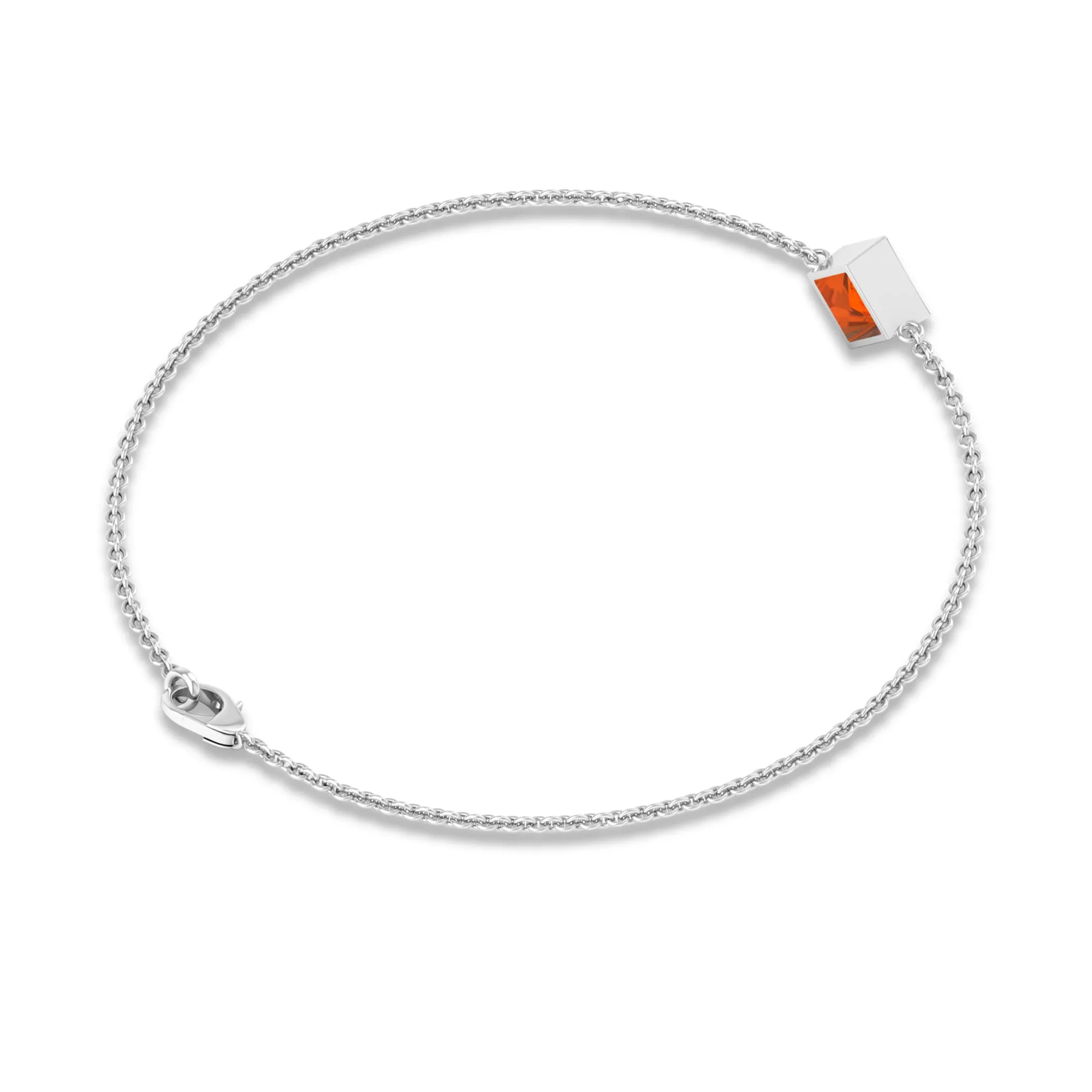 1/2 CT Minimal Princess Cut Fire Opal Solitaire Chain Bracelet