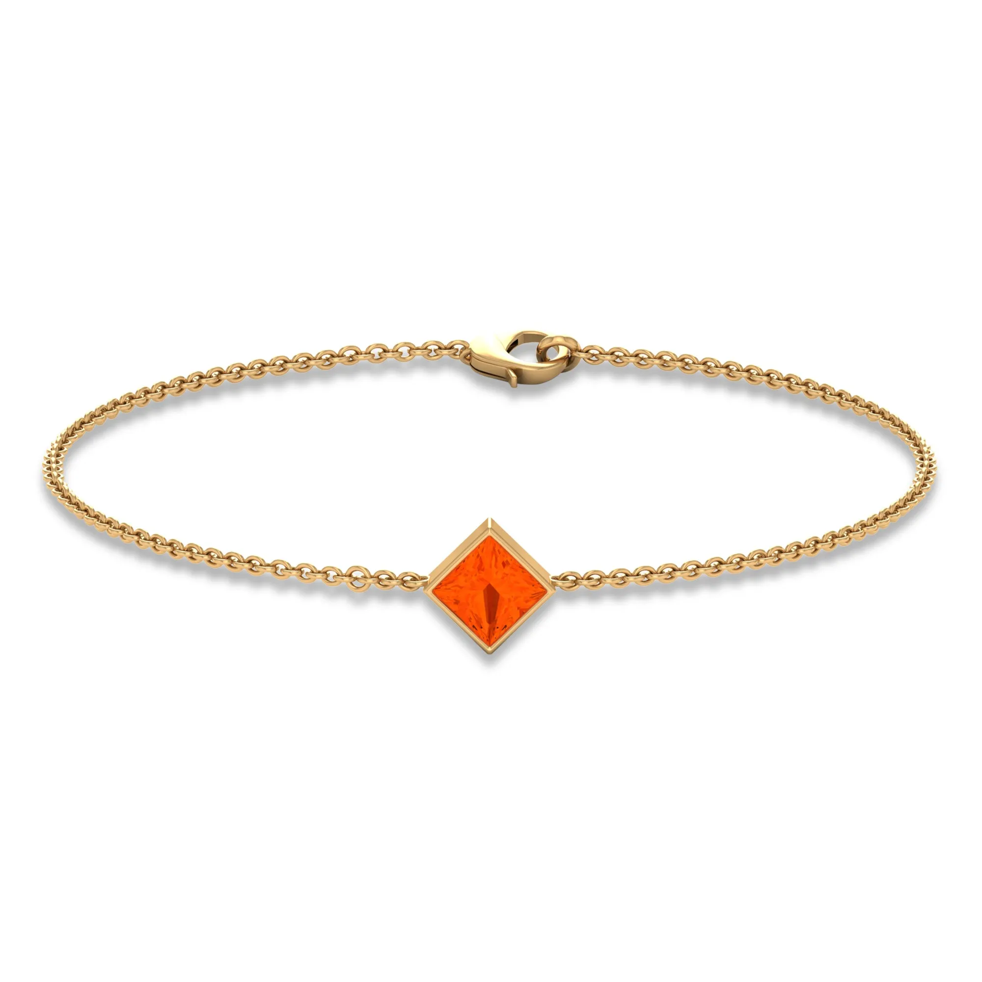 1/2 CT Minimal Princess Cut Fire Opal Solitaire Chain Bracelet