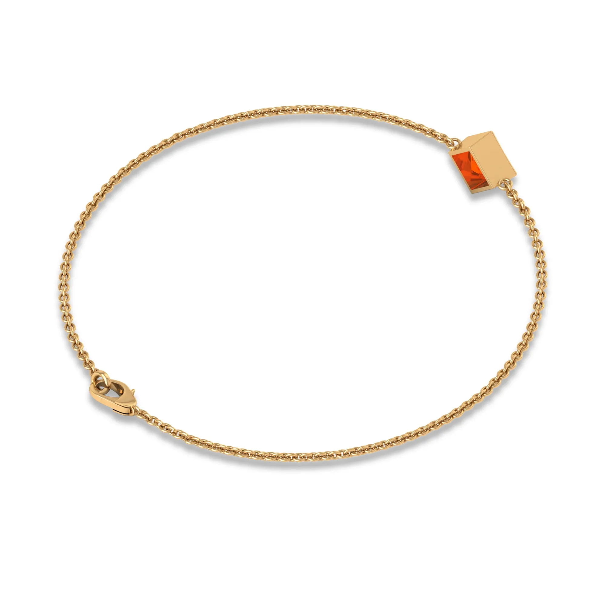 1/2 CT Minimal Princess Cut Fire Opal Solitaire Chain Bracelet