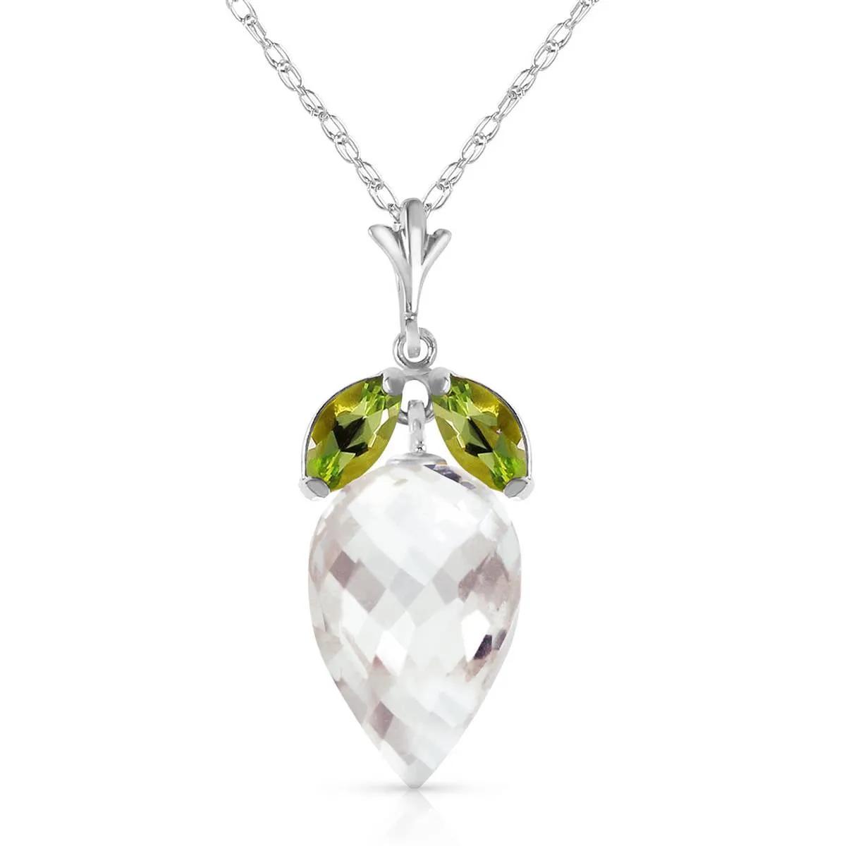 12.75 Carat 14K Solid White Gold Necklace Peridot Briolette White Topaz