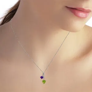 1.4 Carat 14K Solid White Gold Hearts Necklace Natural Amethyst Peridot