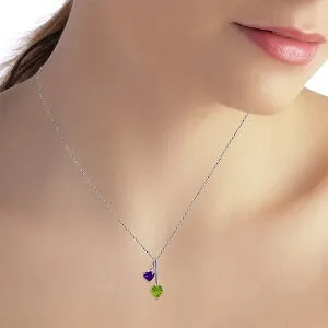 1.4 Carat 14K Solid White Gold Hearts Necklace Natural Amethyst Peridot