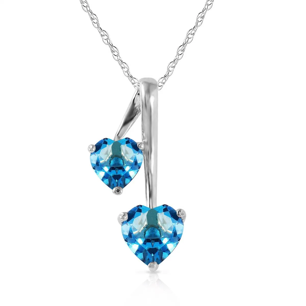 1.4 Carat 14K Solid White Gold Hearts Necklace Natural Blue Topaz Peridot