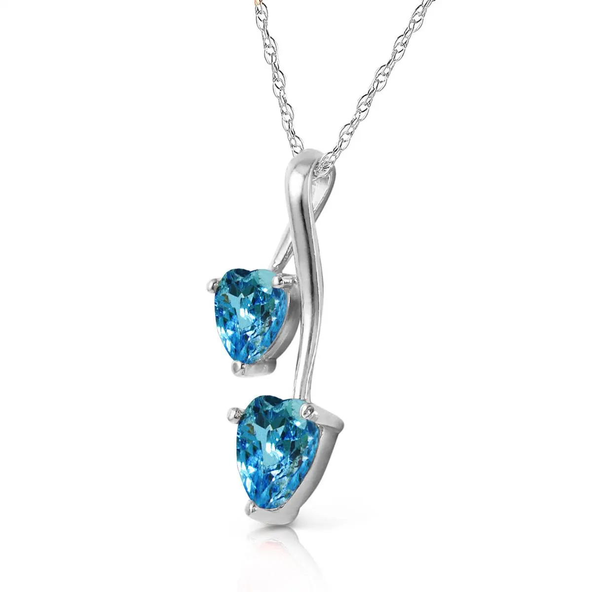 1.4 Carat 14K Solid White Gold Hearts Necklace Natural Blue Topaz Peridot