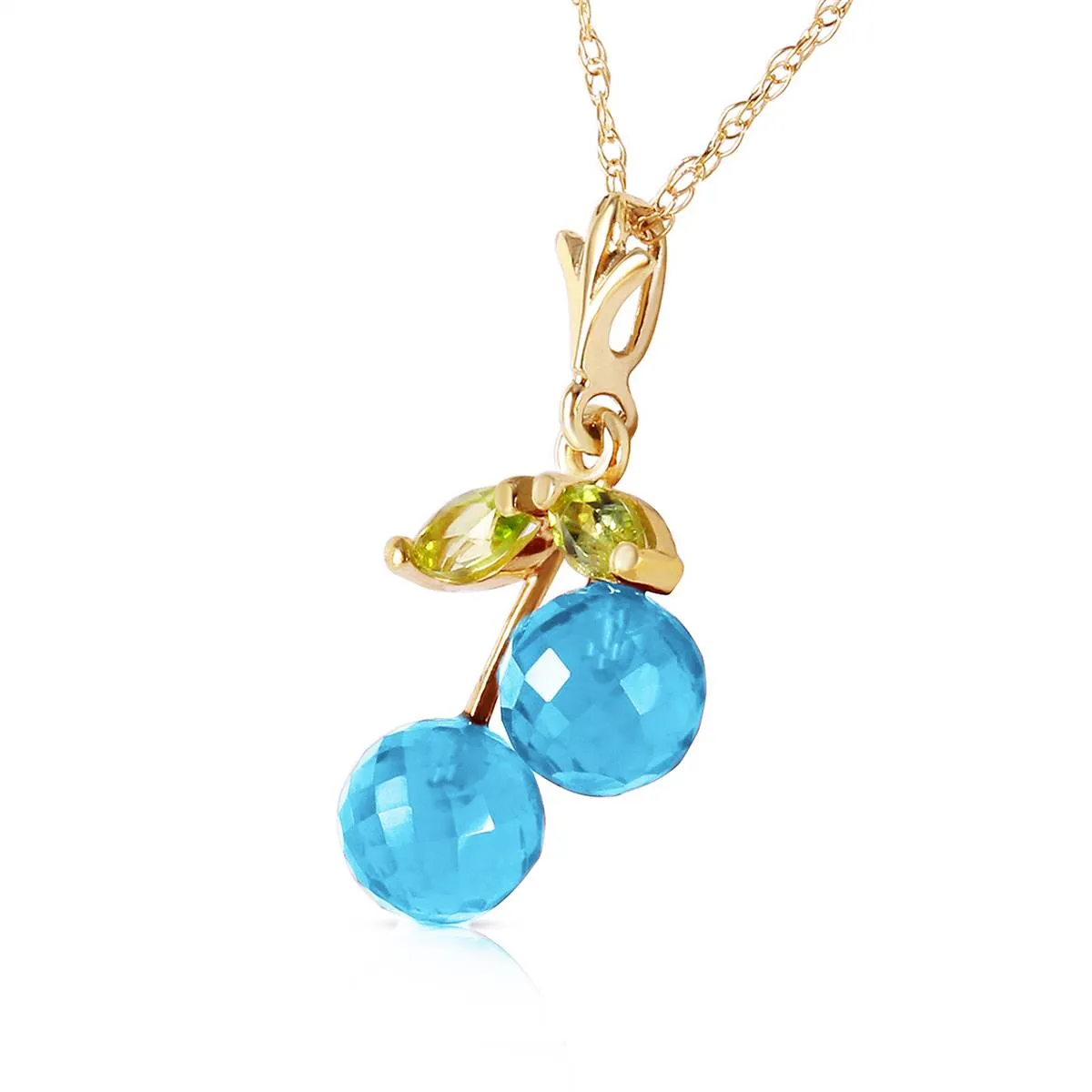 1.45 Carat 14K Solid Yellow Gold Fresh Cerise Blue Topaz Peridot Necklace