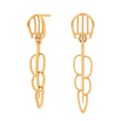 14k Gold Earrings With Trendy Dangling Threads With Bis Hallmarked