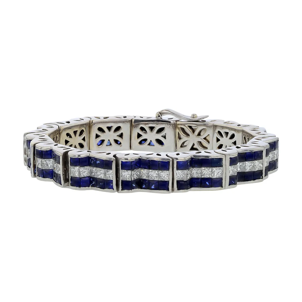 14K Gold Princess-cut Diamond and Sapphire Bracelet