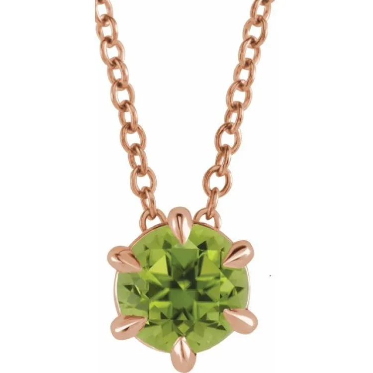 14K Rose 4 mm Natural Peridot Solitaire 16-18" Necklace