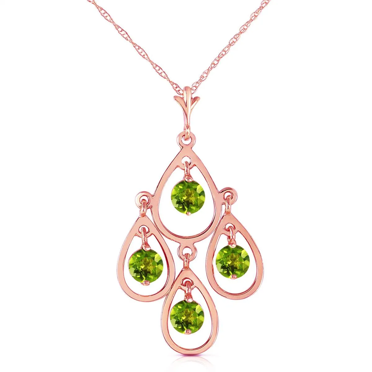 14K Solid Rose Gold Peridot Necklace Gemstone Genuine Platinum