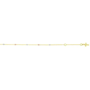 14K Tri Color Anklet   Finish Cross