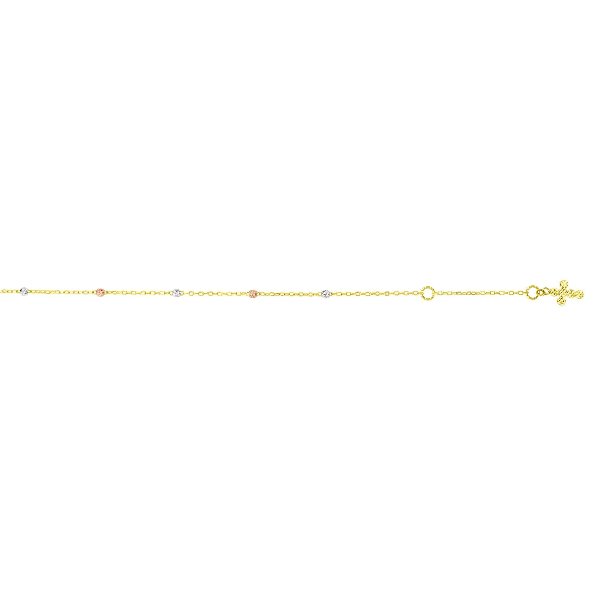 14K Tri Color Anklet   Finish Cross