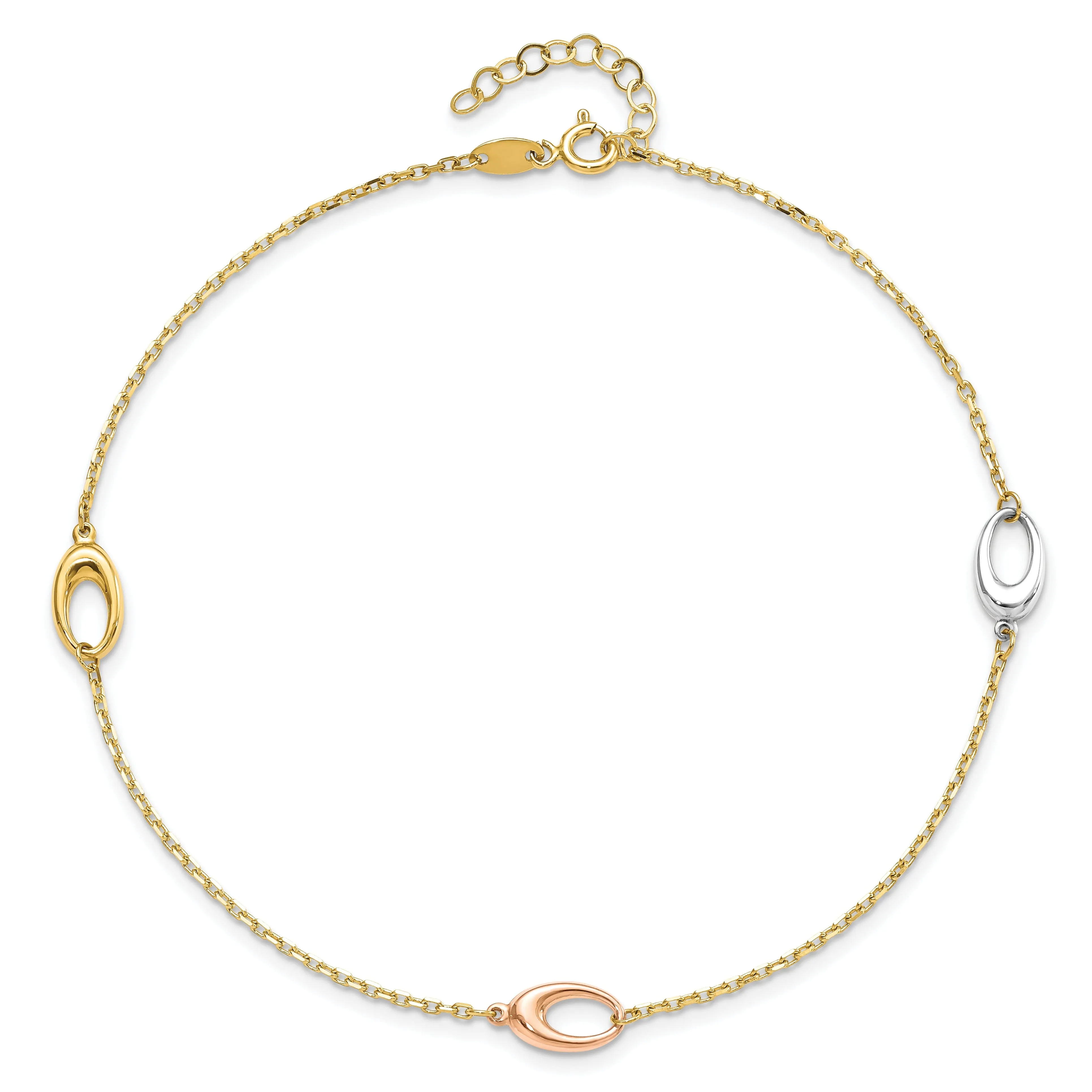 14k Tri Color Gold Polished Anklet