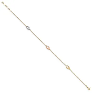 14k Tri Color Gold Polished Anklet