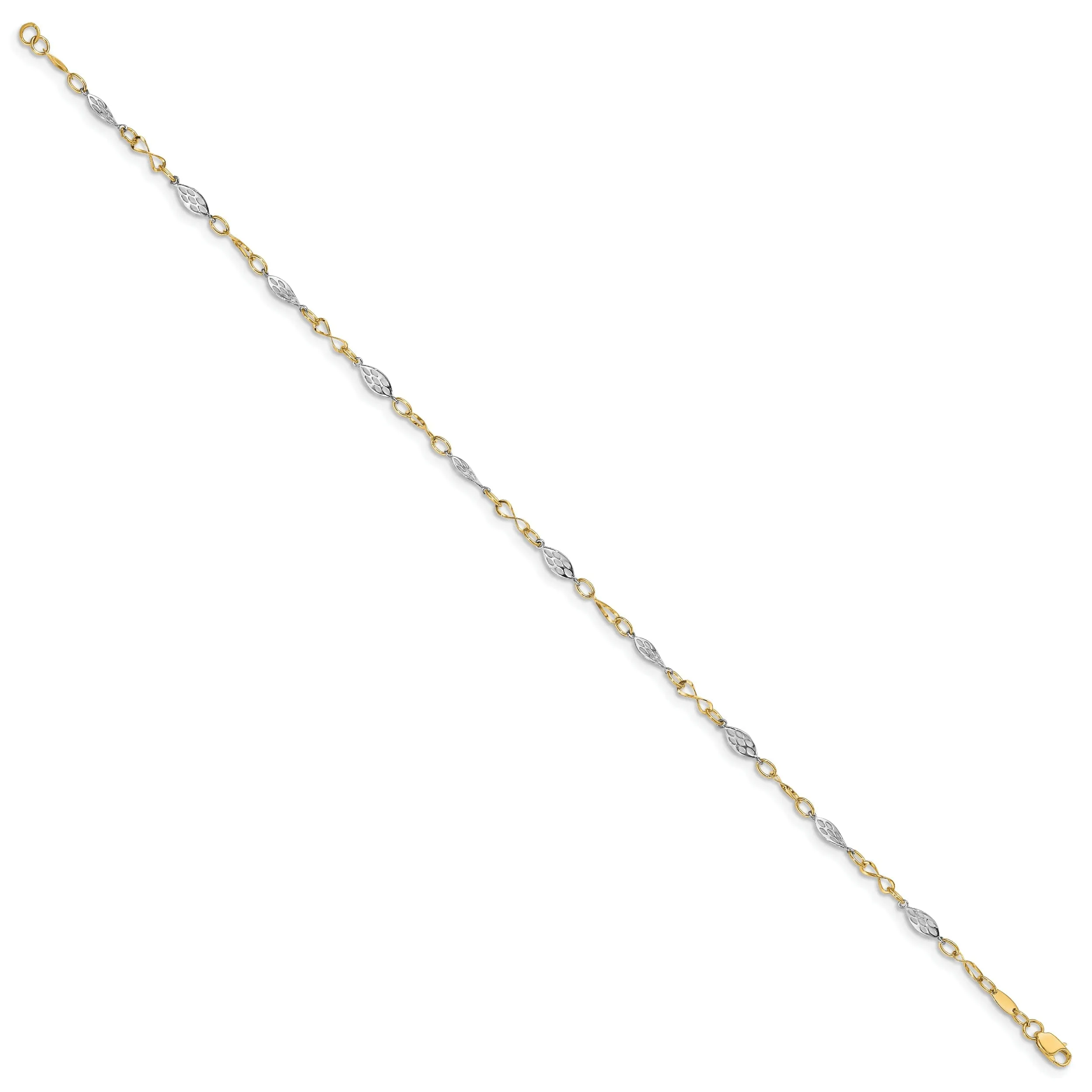 14k Two Tone Gold Anklet with 1in ext