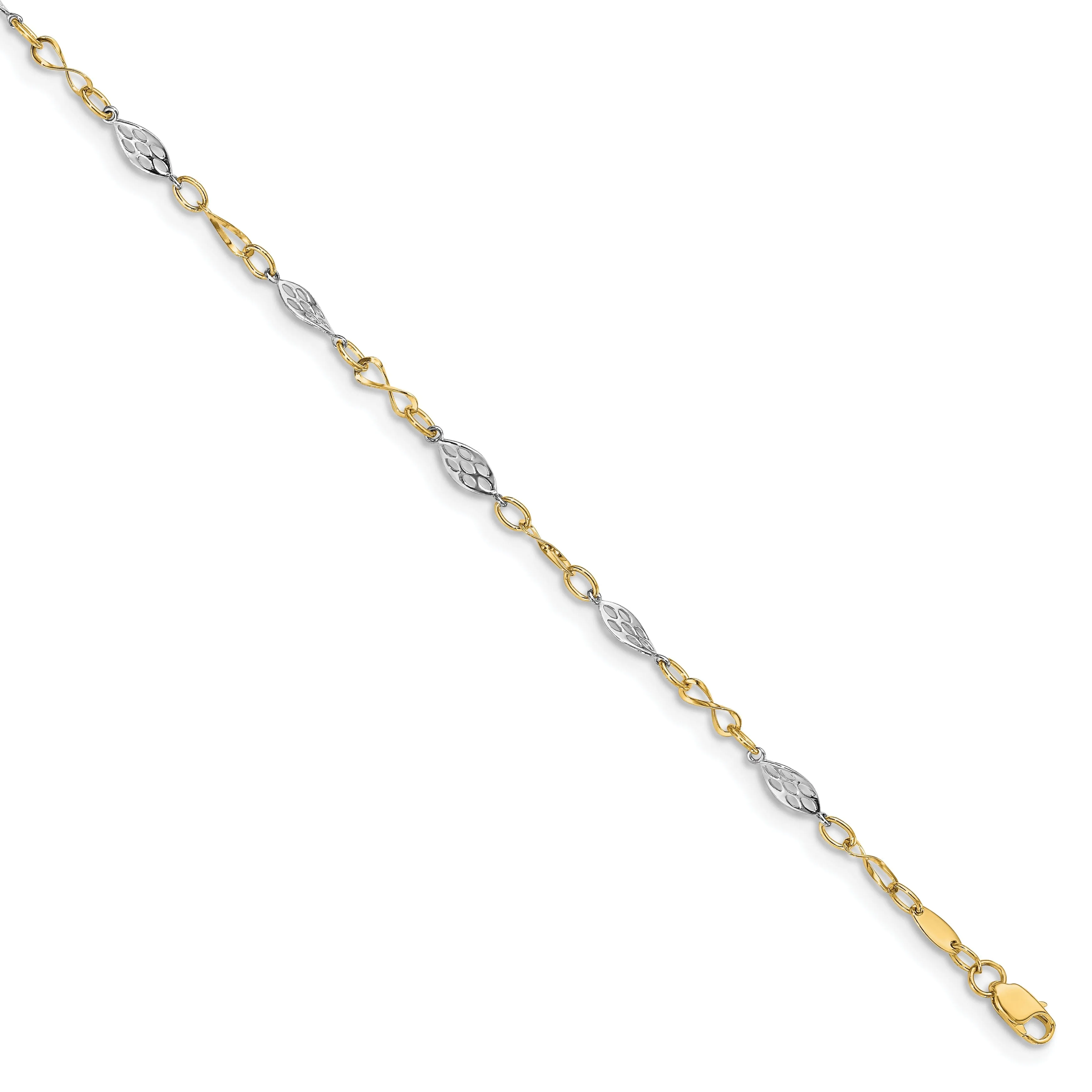 14k Two Tone Gold Anklet with 1in ext