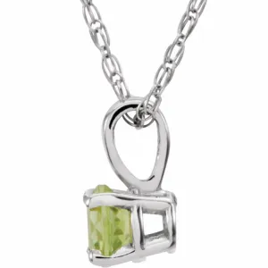 14K White 3 mm Natural Peridot Youth Solitaire 14" Necklace