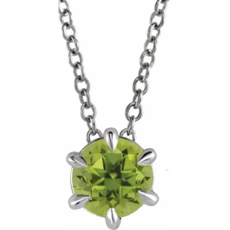 14K White 6 mm Natural Peridot Solitaire 16-18" Necklace