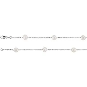 14K White Cultured White Freshwater Pearl  14-Station 18" Necklace