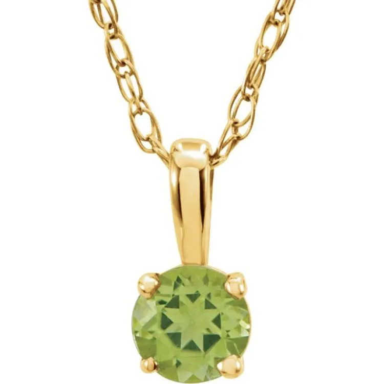 14K Yellow 3 mm Imitation Peridot Youth Solitaire 14" Necklace