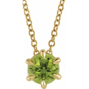 14K Yellow 6 mm Natural Peridot Solitaire 16-18" Necklace