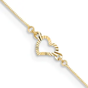 14k Yellow Gold Adjustable Heart Anklet