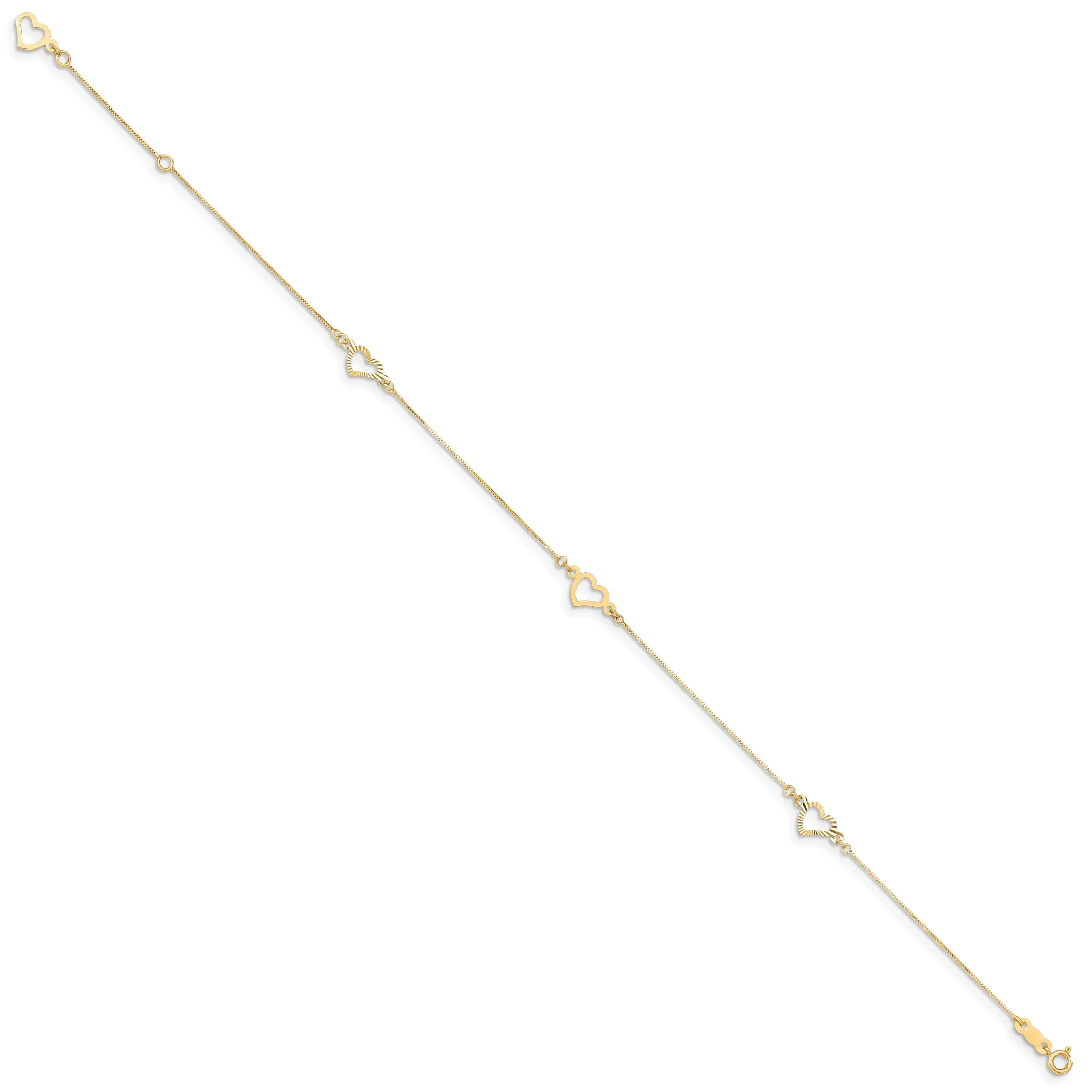 14k Yellow Gold Adjustable Heart Anklet