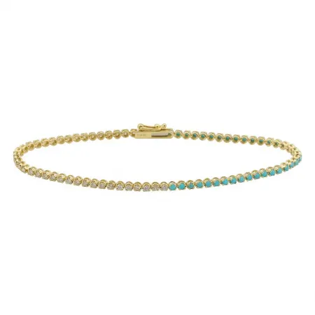 14K Yellow Gold Diamond   Half Gemstone Tennis Bracelet