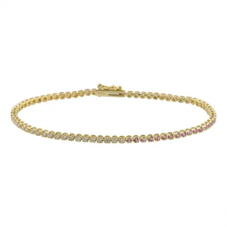 14K Yellow Gold Diamond   Half Gemstone Tennis Bracelet