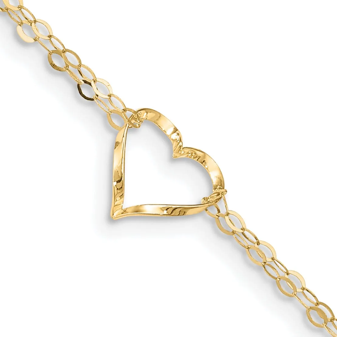 14k Yellow Gold Double Strand Heart Anklet