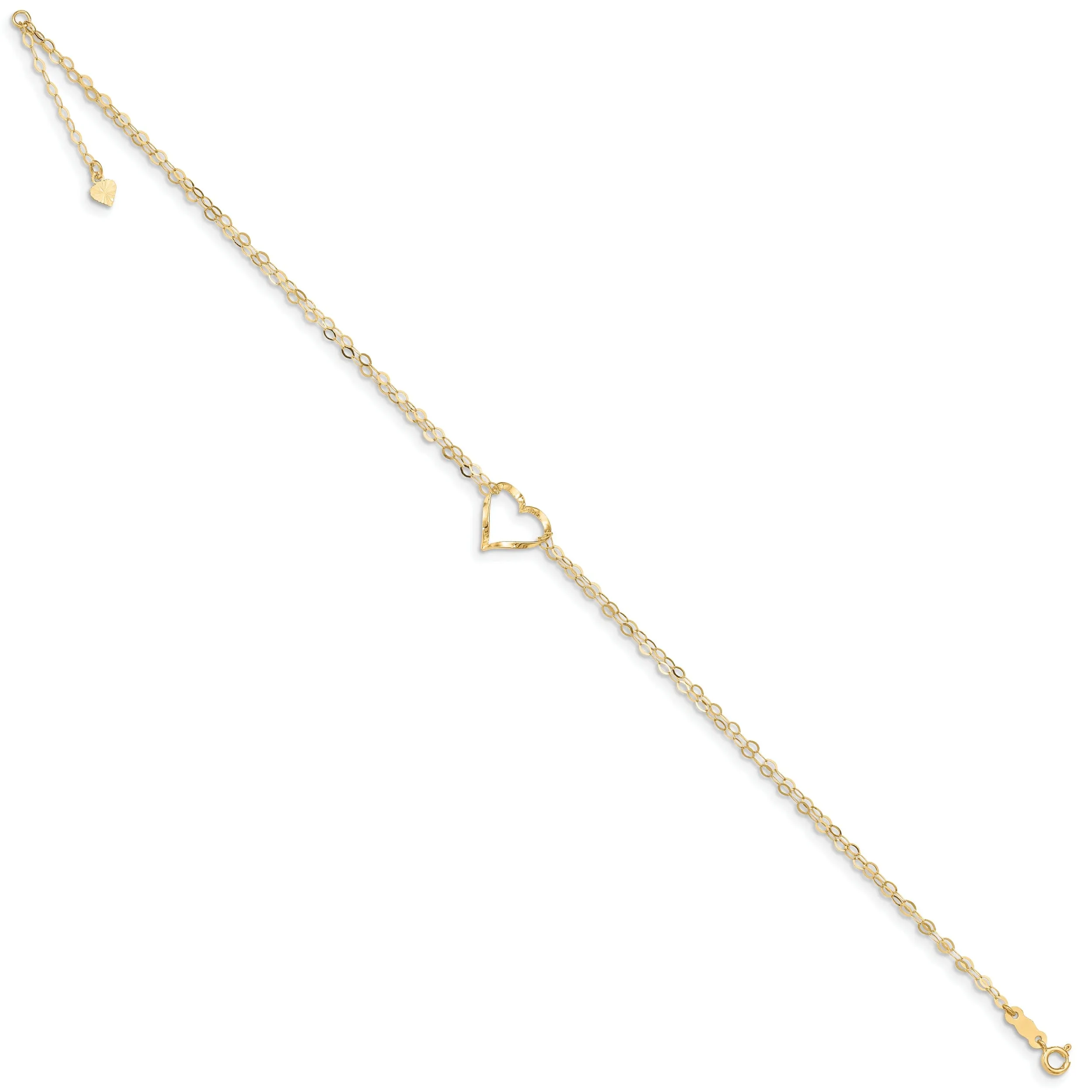 14k Yellow Gold Double Strand Heart Anklet