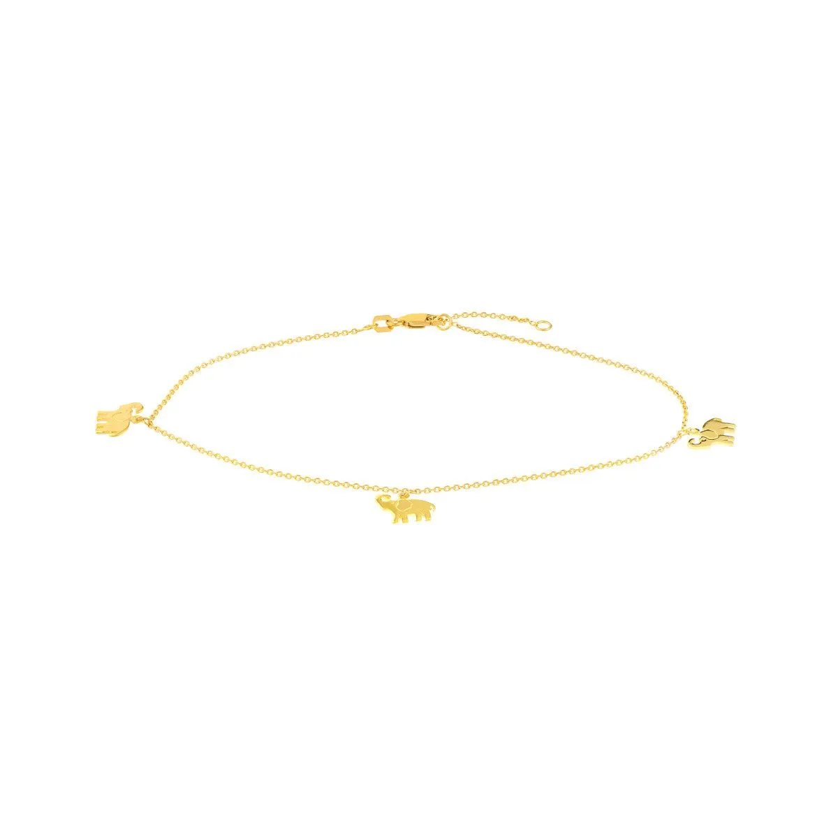 14K Yellow Gold Elephant Trio Adjustable Anklet