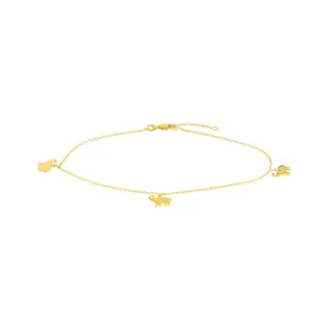 14K Yellow Gold Elephant Trio Adjustable Anklet