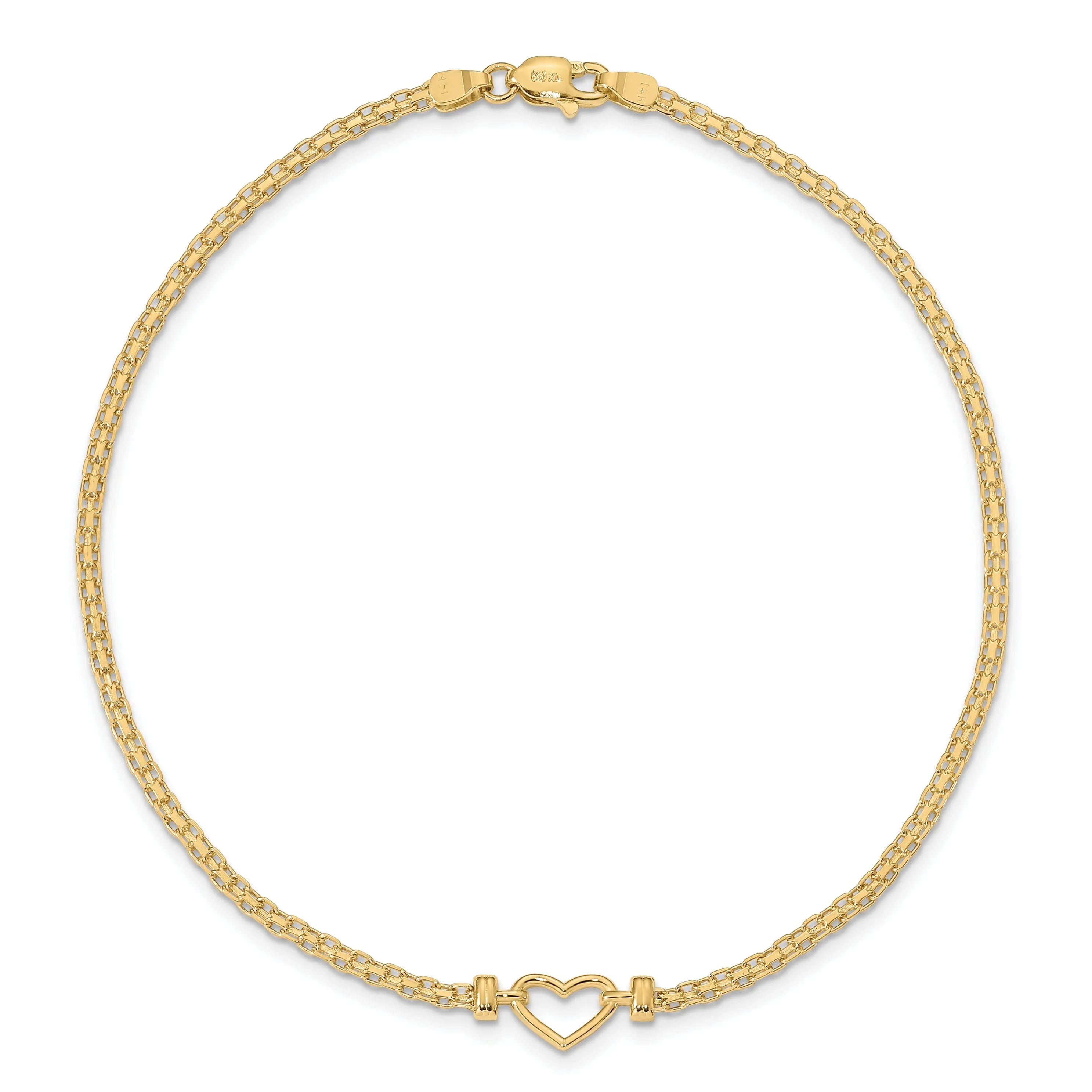 14k Yellow Gold Fancy Heart Anklet Bracelet