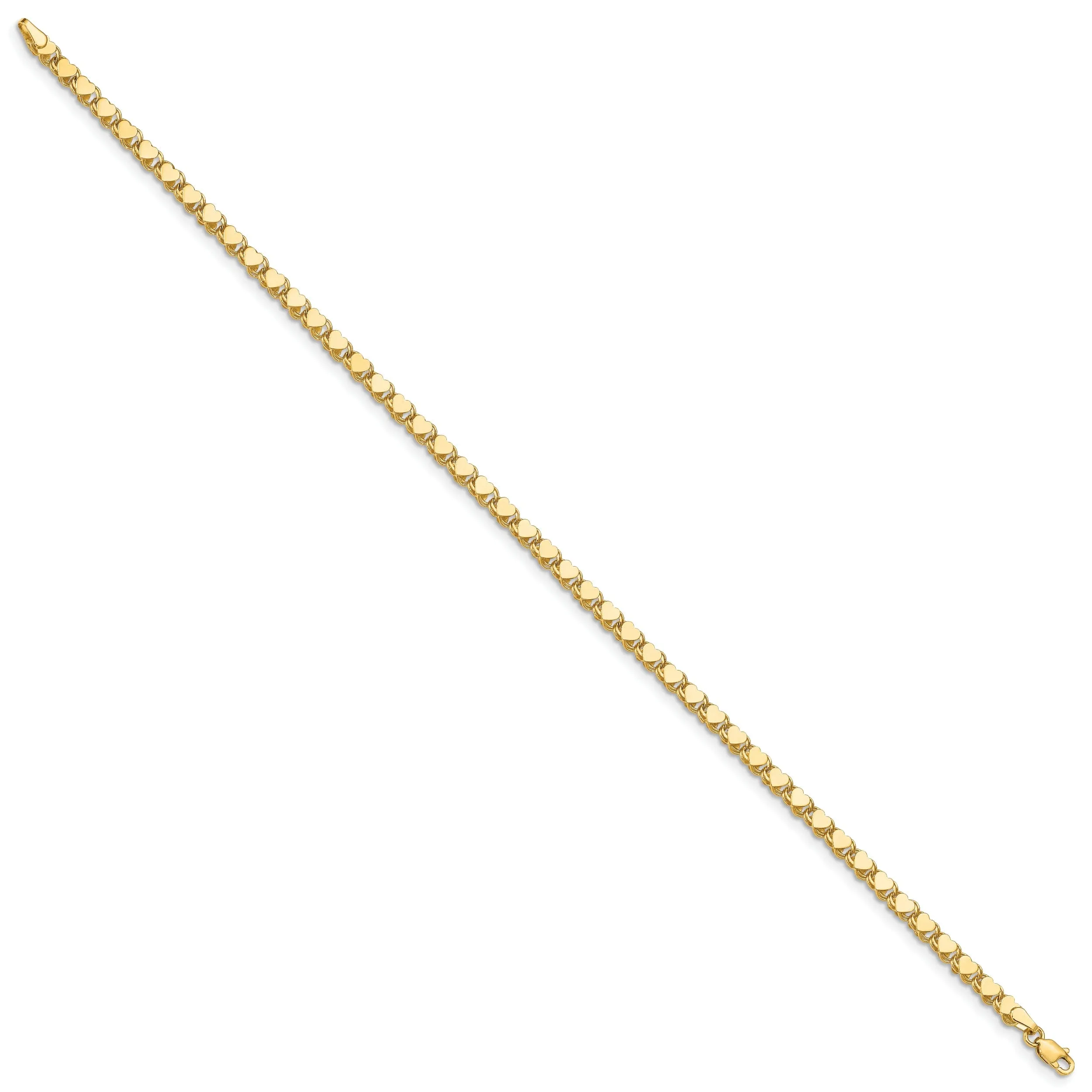 14K Yellow Gold Polished Double-Sided Heart Anklet