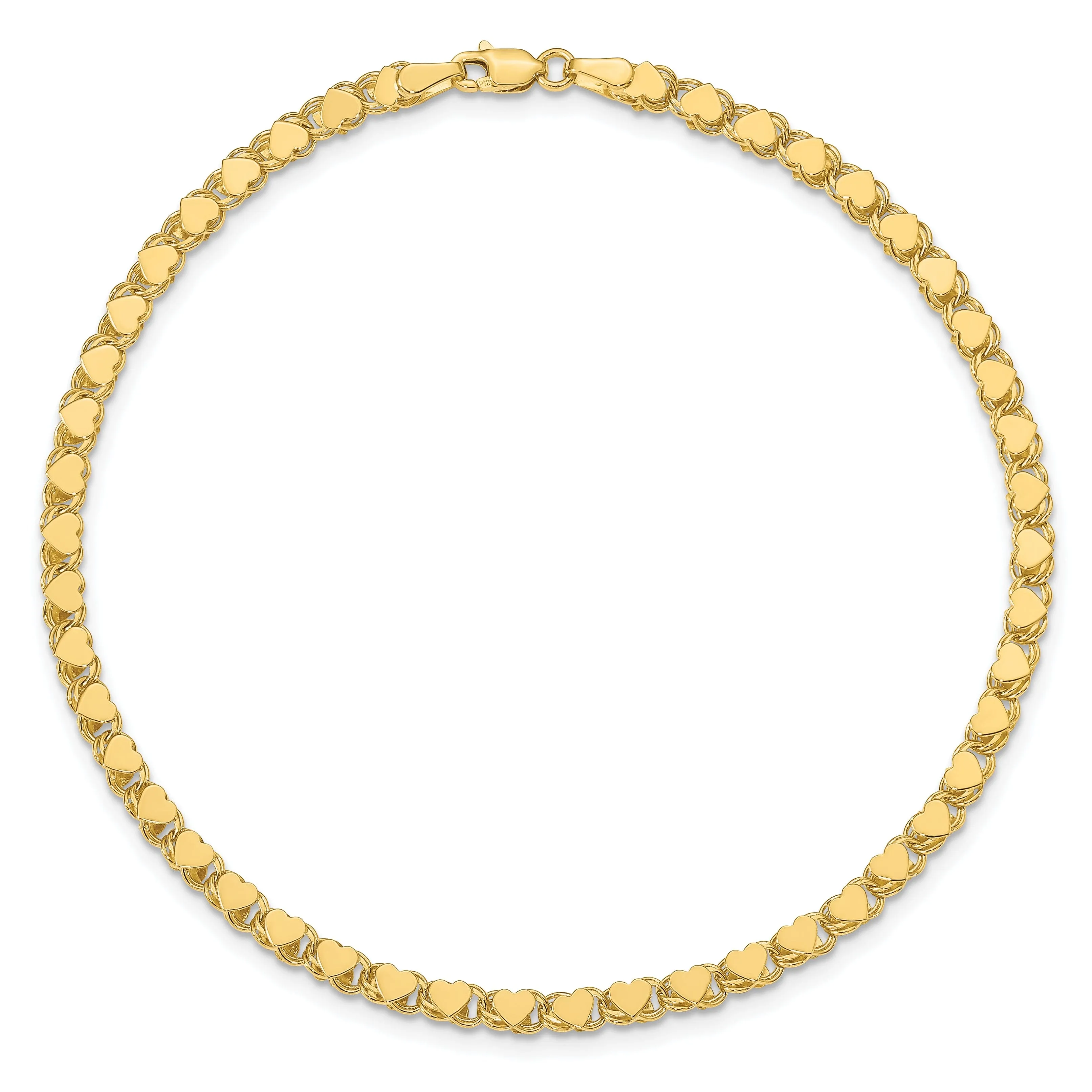 14K Yellow Gold Polished Double-Sided Heart Anklet