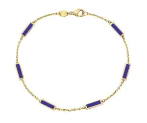 14k Yellow Gold Rectangle Lapis Bracelet (I7778)