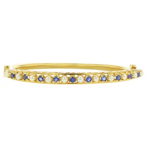 14K Yellow Gold Sapphire and Pearl Bangle Bracelet