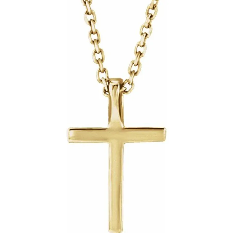 14K Yellow Natural Peridot Petite Cross 16" Necklace